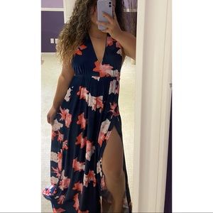 Long floral open knee dress
